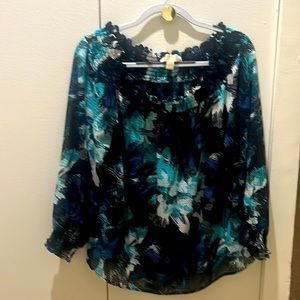 Woman’s splash color blouse by Michael Corr